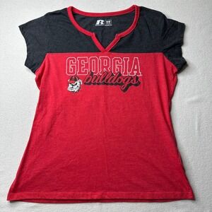 Russell Georgia Bulldogs Womens V-neck Tee Size M